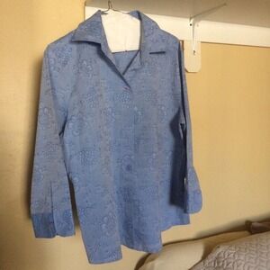 Wrinkle Free Ladies Classic Collar Shirt Sz12 3/4 Sleeves Light Blue Crisp NWOT